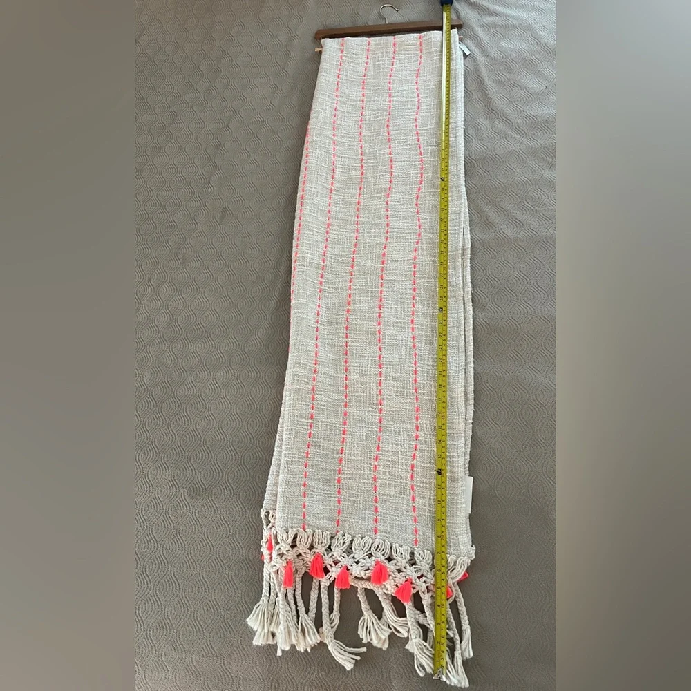 Anthropologie table runner in Cream and Pink/orange Tassel